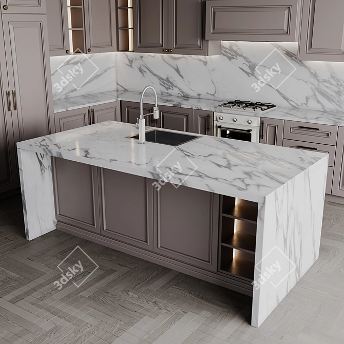 Customizable Neoclassic Kitchen Set 3D model image 14