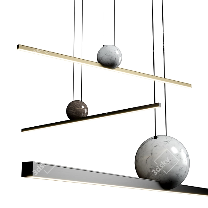 Modern Linear Metal Pendant Lamp 3D model image 1