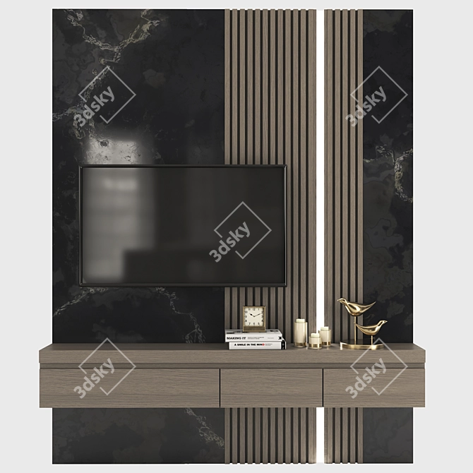 Sleek Modern TV Wall Set 3D model image 1