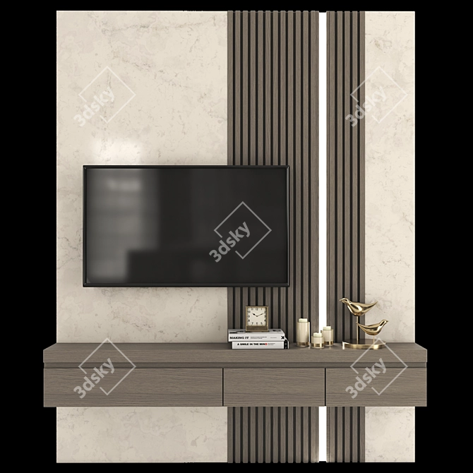 Sleek Modern TV Wall Set 3D model image 2