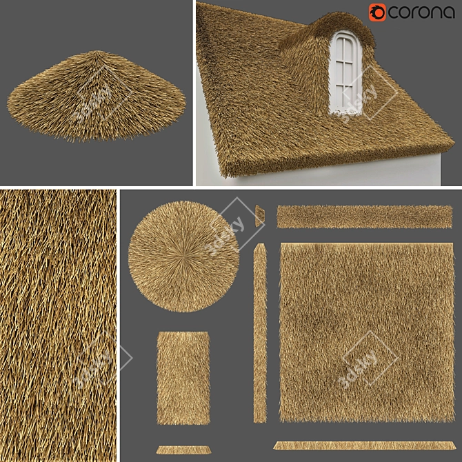 Thatched Roof Set Construction Kit 3D model image 1