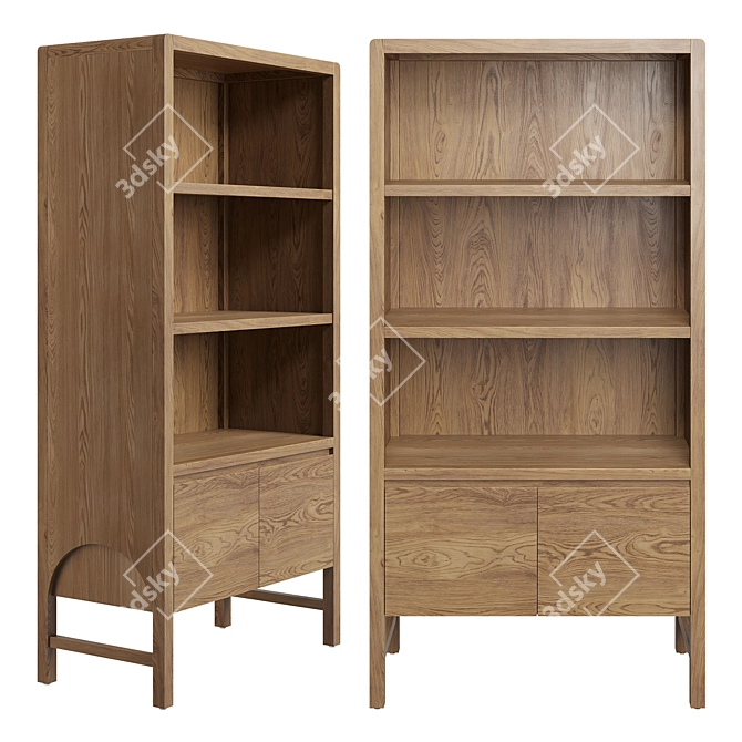 Rustic Oak Bookcase with Arched Details 3D model image 1