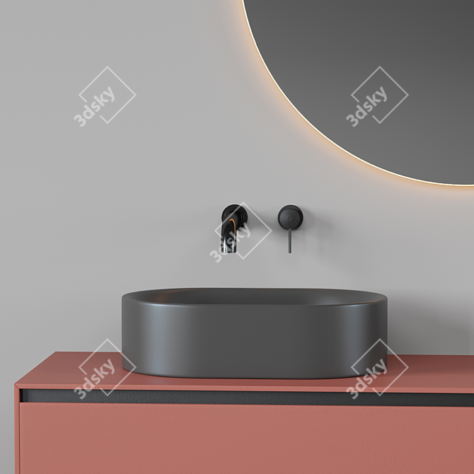 Bathroom Fixture Ensemble with Sink, Faucets & Mirror 3D model image 2