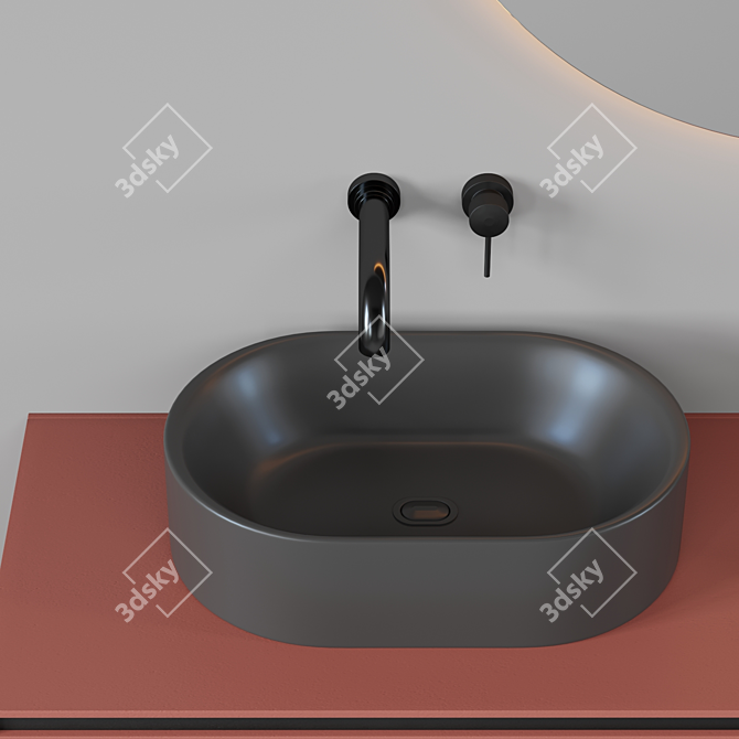 Bathroom Fixture Ensemble with Sink, Faucets & Mirror 3D model image 3