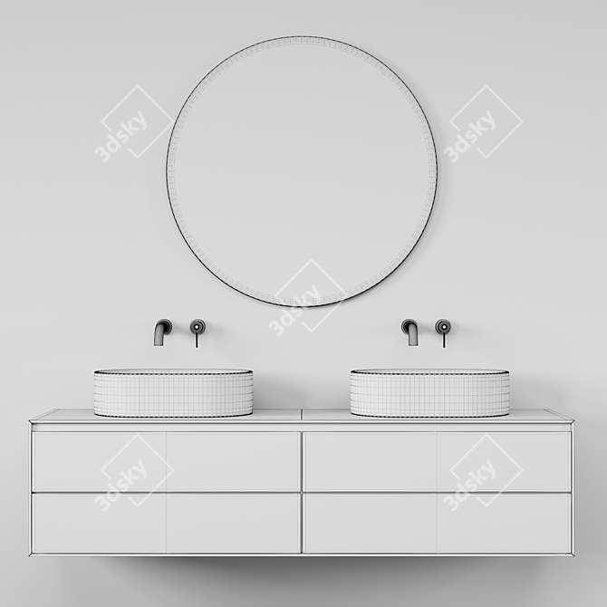 Bathroom Fixture Ensemble with Sink, Faucets & Mirror 3D model image 5