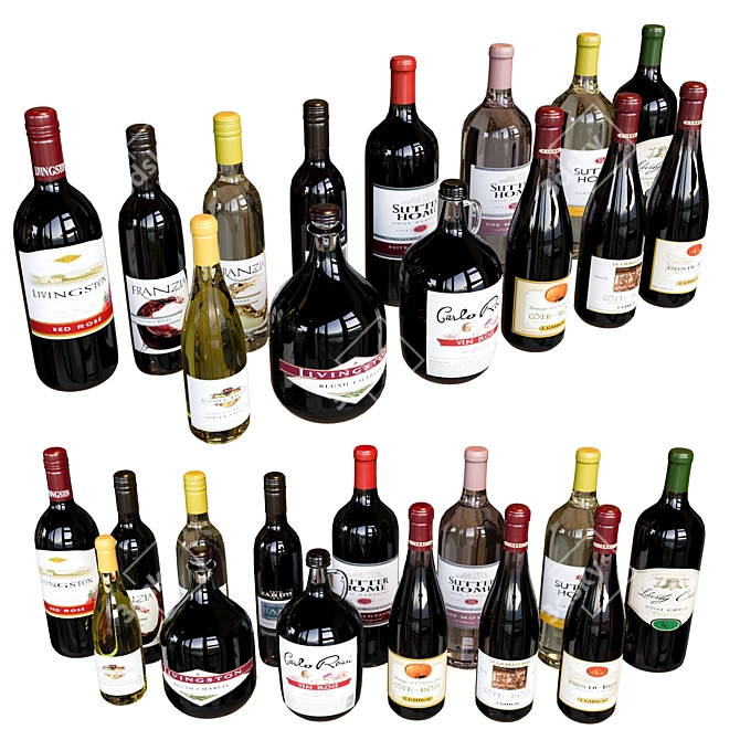  Diverse Wine Collection Set 3D model image 1