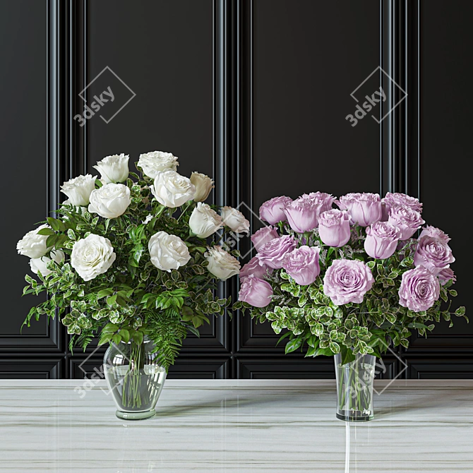 White Pink Rose Bouquet Set 3D model image 3