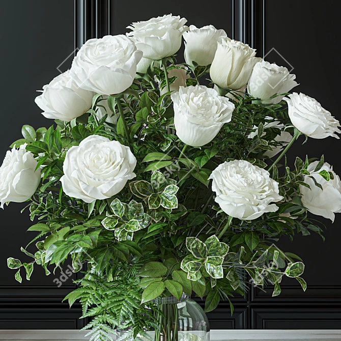 White Pink Rose Bouquet Set 3D model image 4