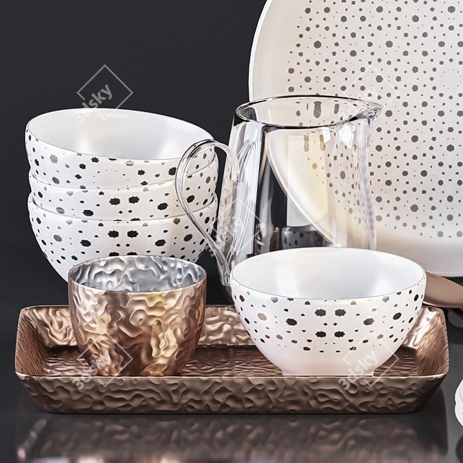 Monochrome Dinnerware Set with Glass 3D model image 4