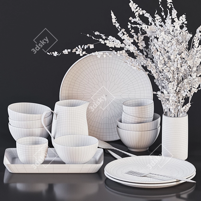 Monochrome Dinnerware Set with Glass 3D model image 5