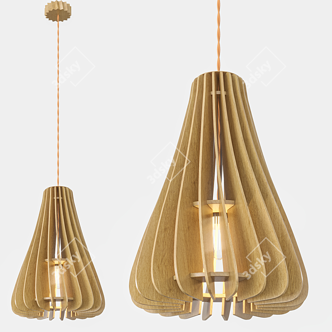 Handcrafted Wooden Pendant Light Fixture 3D model image 1