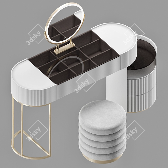 Modern Dressing Table Set with Mirror 3D model image 2