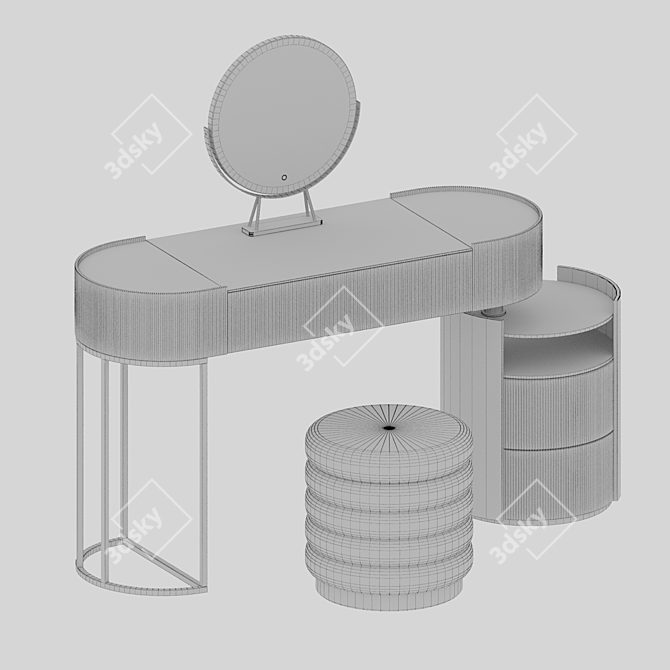 Modern Dressing Table Set with Mirror 3D model image 3