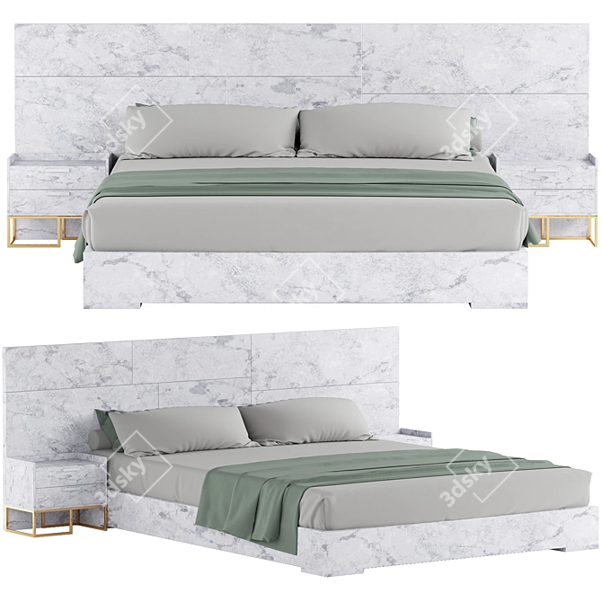 Italian Marble Modern Bed Set 3D model image 1