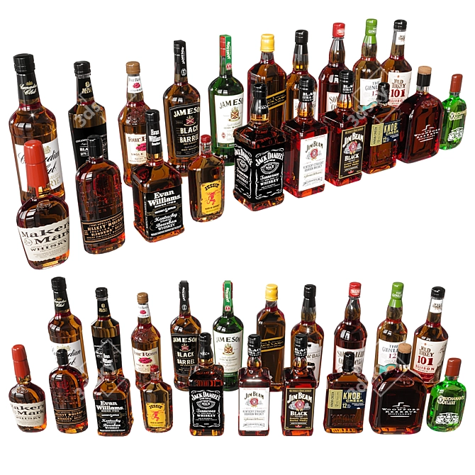 Premium Whiskey Bottle Variety Collection 3D model image 1