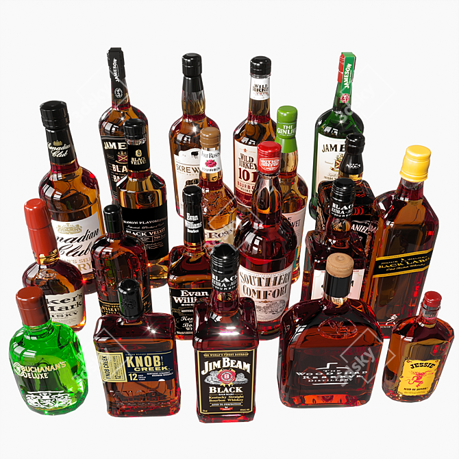 Premium Whiskey Bottle Variety Collection 3D model image 2