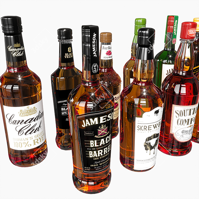 Premium Whiskey Bottle Variety Collection 3D model image 3