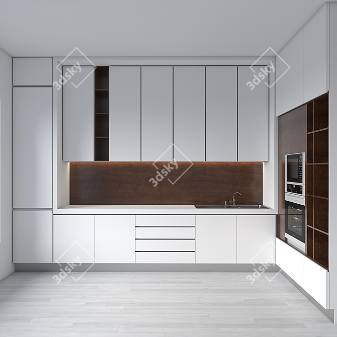 Modern White Kitchen Design No.02 3D model image 6