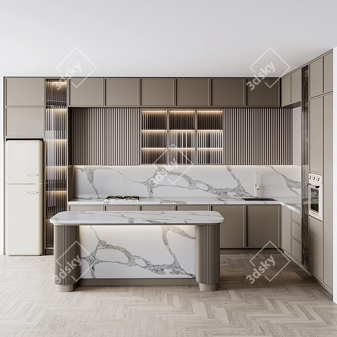 Modular Kitchen Set with Smeg Appliances 3D model image 1