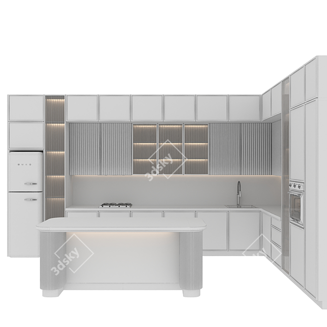 Modular Kitchen Set with Smeg Appliances 3D model image 6