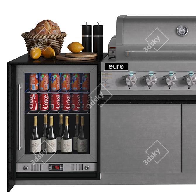 Outdoor Kitchen Grill Wine Cooler 3D model image 2