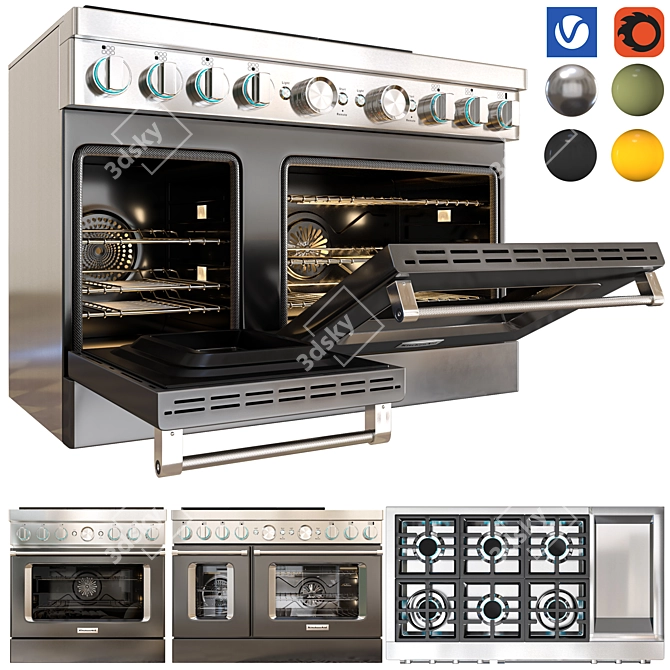 Smart Commercial-Style Gas Ranges 3D model image 1