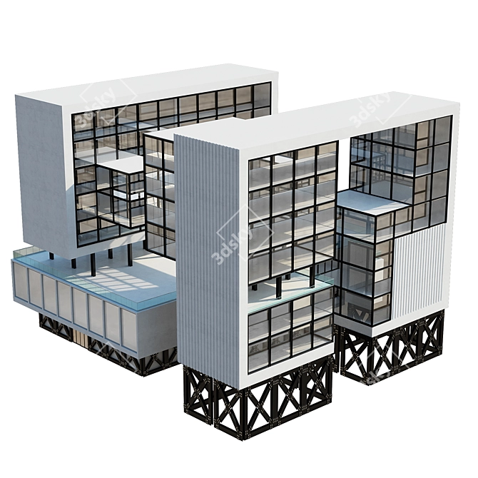 Modern Office Building 3D Model 3D model image 1