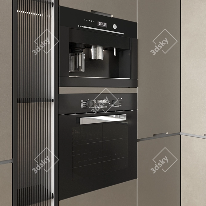 Modern Modular Kitchen Set with Appliances 3D model image 2