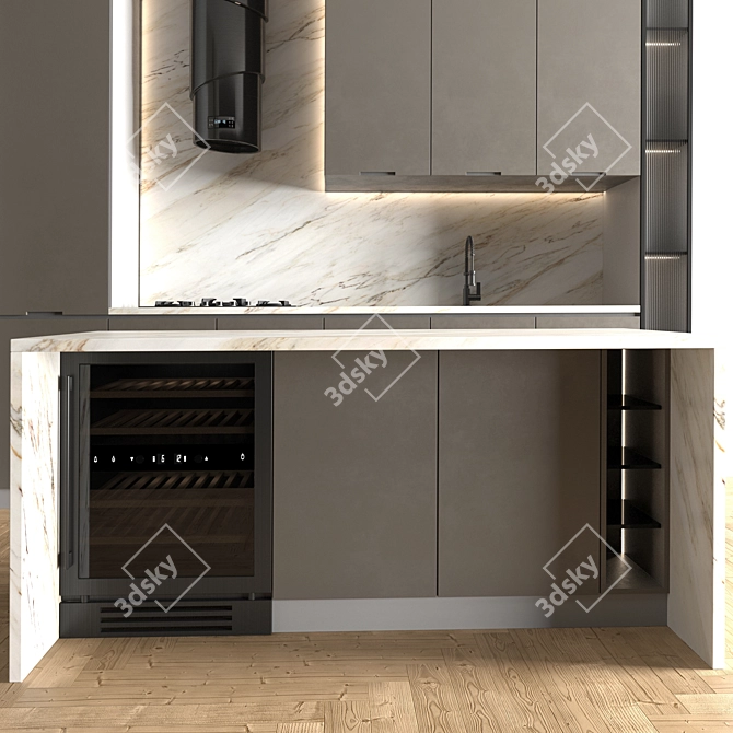 Modern Modular Kitchen Set with Appliances 3D model image 4