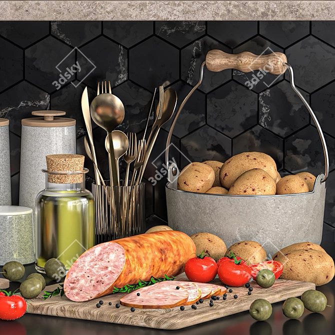 Modern Kitchen Accessories Set, 2015 3D model image 3