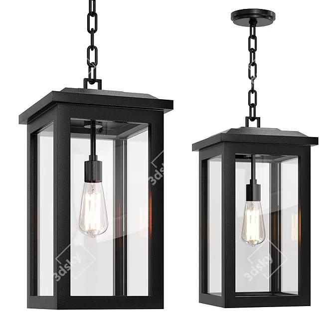 Outdoor Hanging Light, Textured Black 38cm 3D model image 1