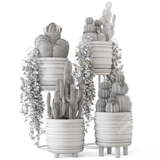 Cactus Set 648 on Metal Base 3D model image 7