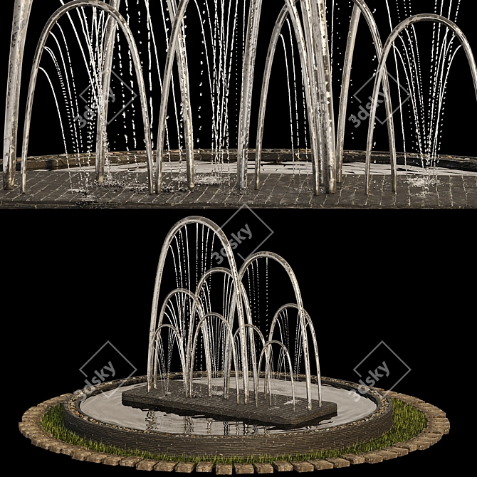 Serene Garden Fountain with Stones 3D model image 2