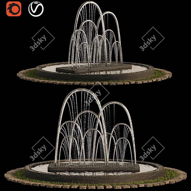 Serene Garden Fountain with Stones 3D model image 4