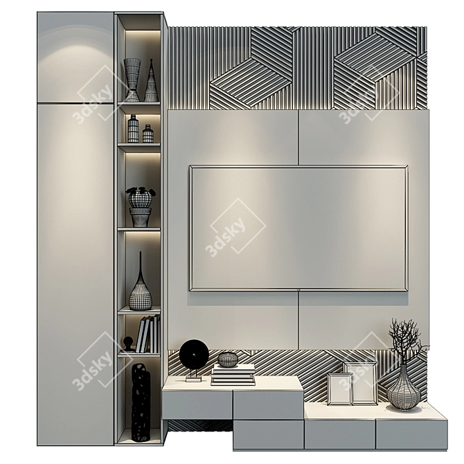 Contemporary TV Wall Decor Module 3D model image 2