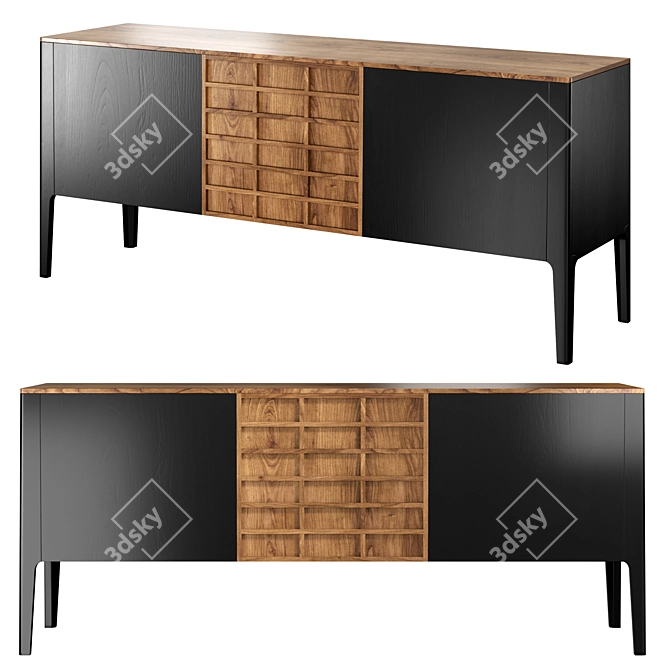 Modern Anthracite Sideboard with Glass 3D model image 1