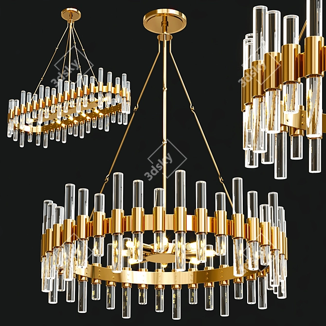 Modern Loop Chandelier – Gold Glass 3D model image 1