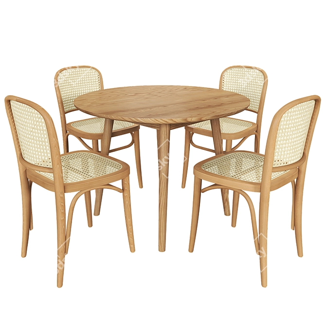 Round Dining Table and Chair Set 3D model image 1