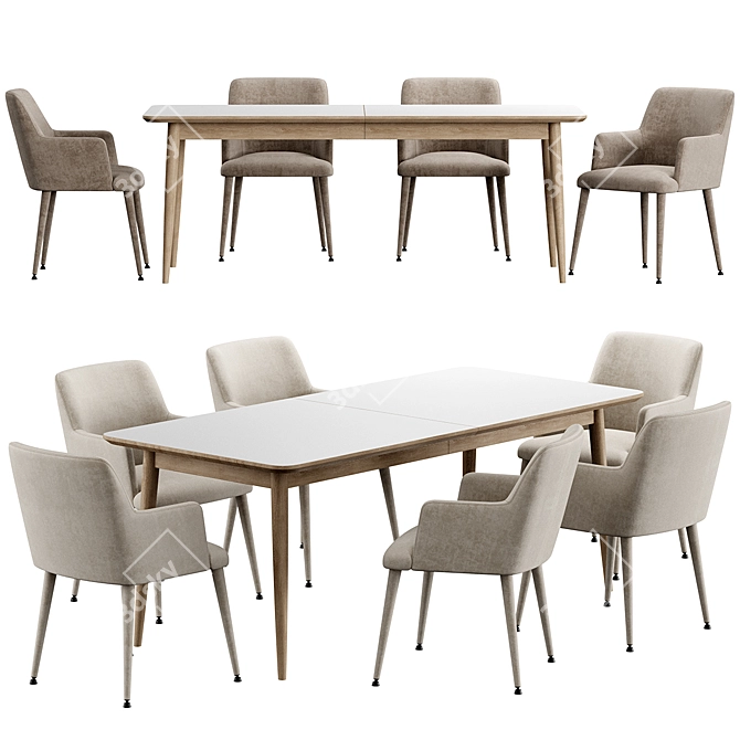 Walnut Extendable Dining Set 3D model image 1