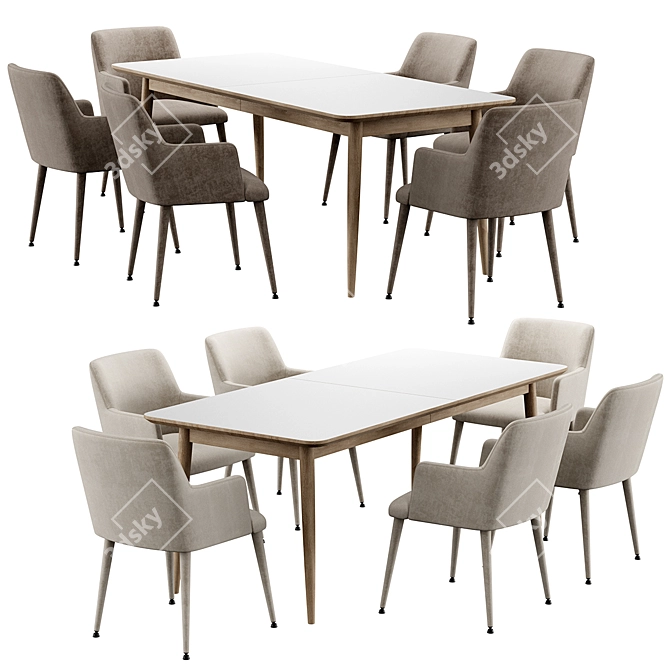 Walnut Extendable Dining Set 3D model image 3