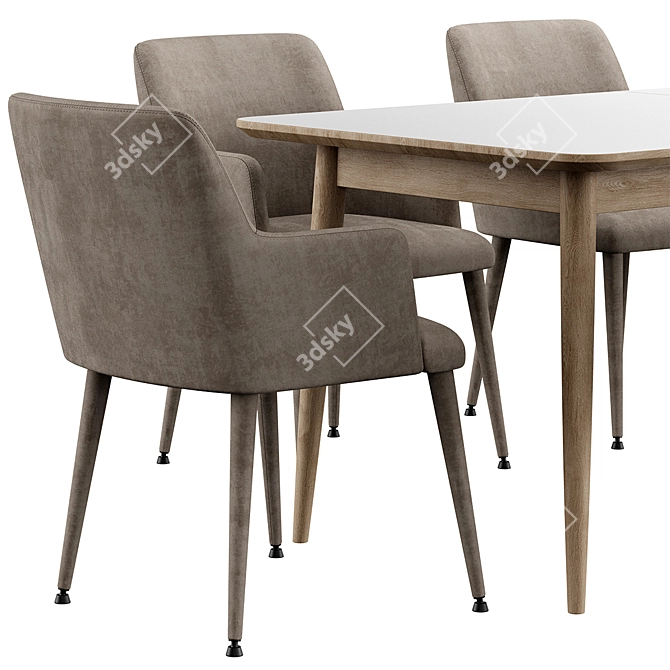 Walnut Extendable Dining Set 3D model image 4