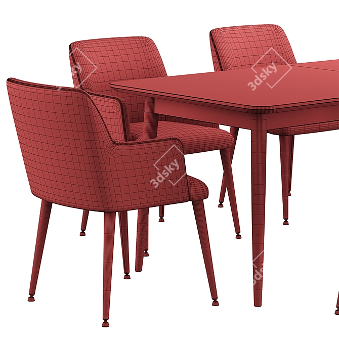 Walnut Extendable Dining Set 3D model image 7