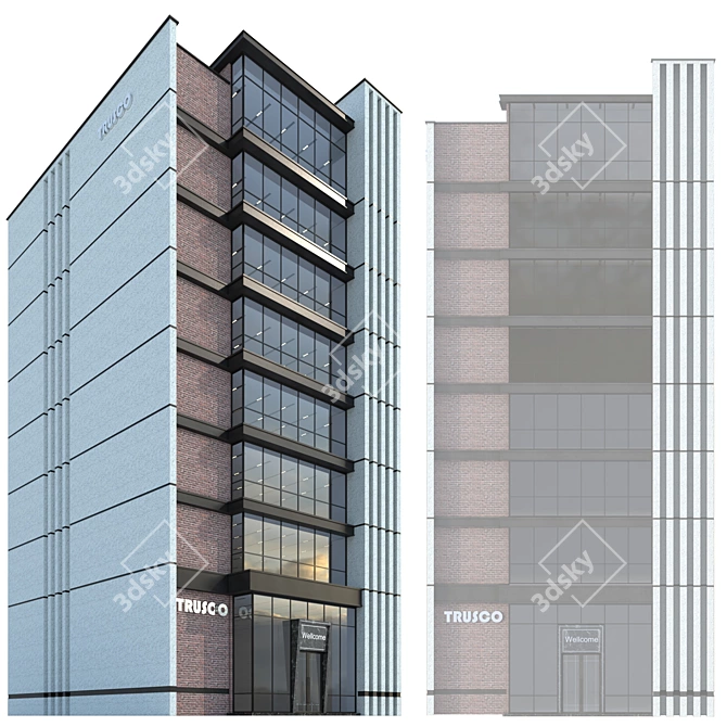 Detailed Modern Office Building Model 3D model image 1