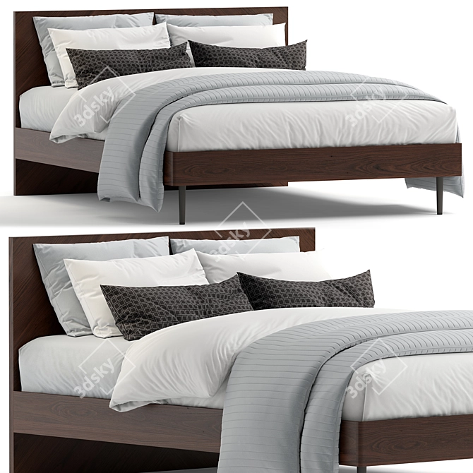 Elegant Walnut Queen Bed 3D model image 1