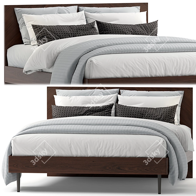 Elegant Walnut Queen Bed 3D model image 2