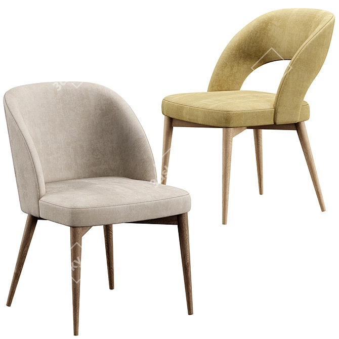 Customizable Fabric & Wood Chair Set 3D model image 2