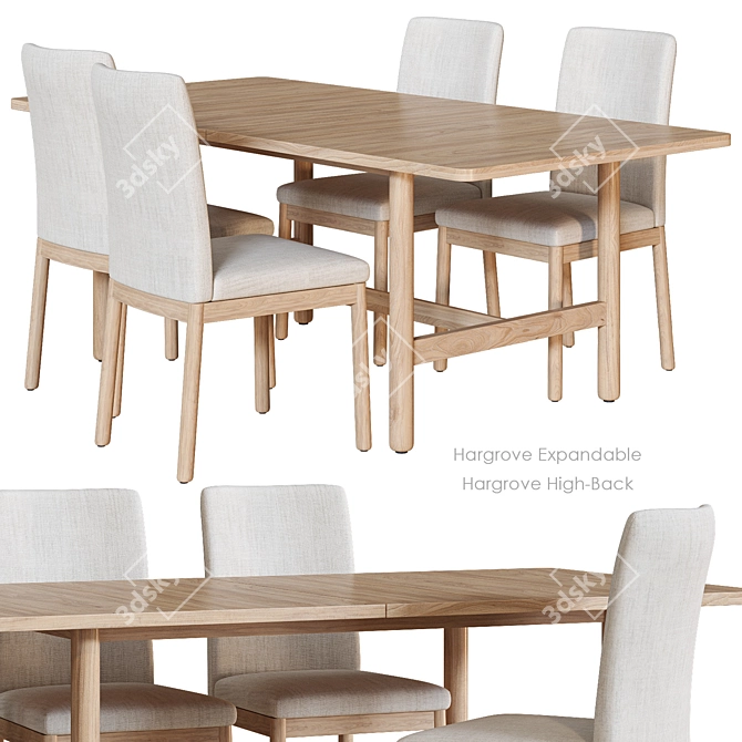 Expandable Dining Set with High-Back Chairs 3D model image 1