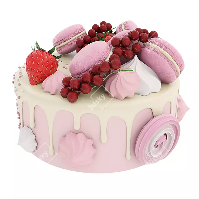 Deluxe Pink Cake with Macaroons 3D model image 2