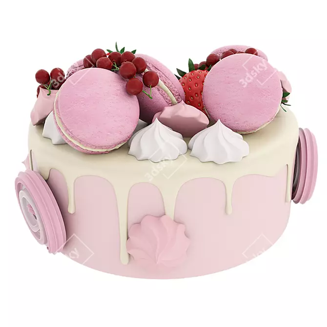 Deluxe Pink Cake with Macaroons 3D model image 3