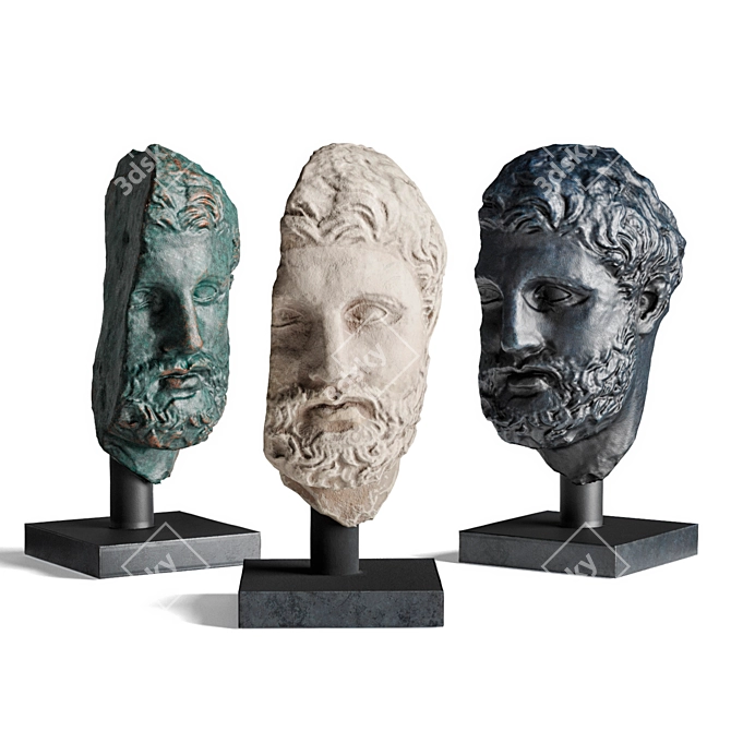 Ancient Greek Bearded Head Sculpture 3D model image 1